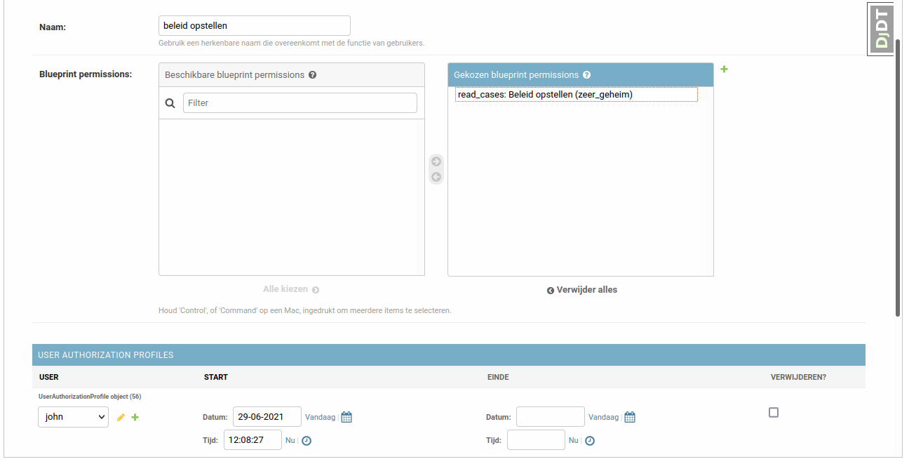 Fill in authorization profile data