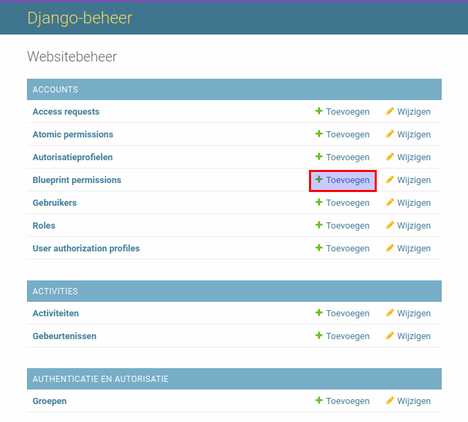 Click on the "Toevoegen" button for "Blueprint definitions"